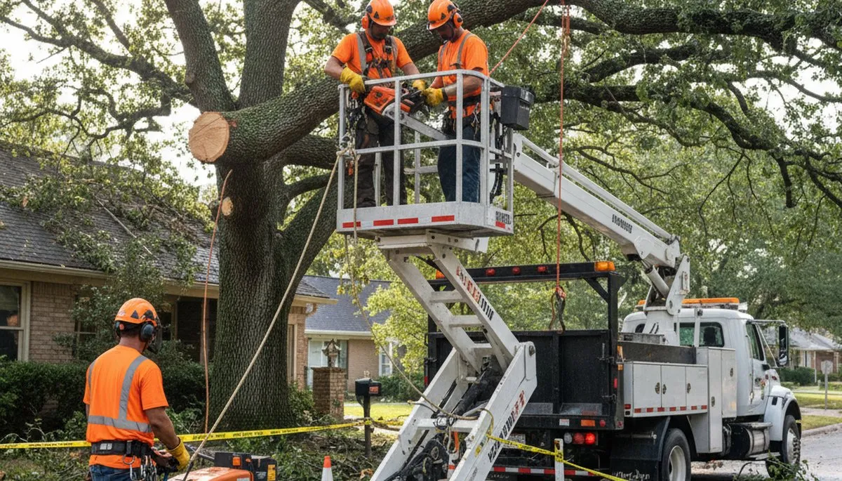 24/7 emergency tree service crew in Naperville, IL removing storm-damaged trees safely