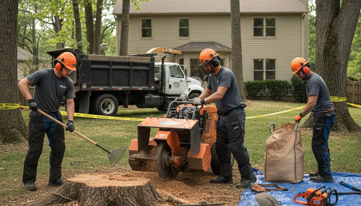 Stump removal service in Naperville, IL by Arbor Tree Care clearing a tree stump safely