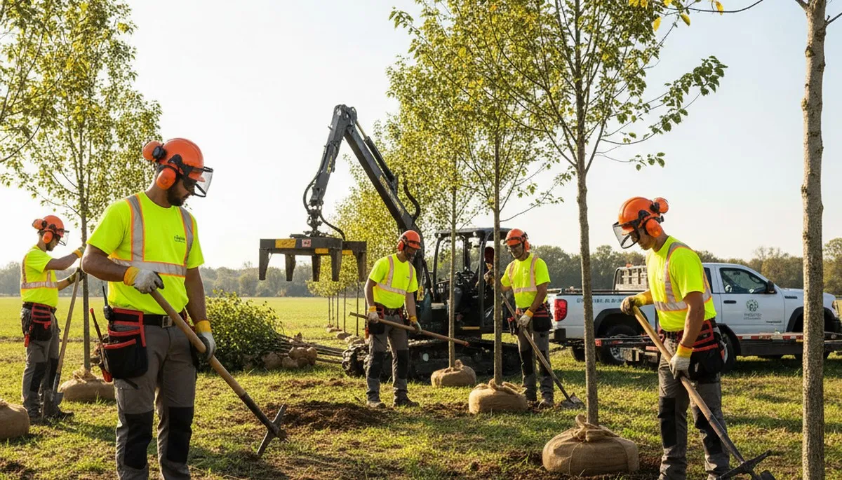 Naperville, IL tree planting service installing a new healthy tree at a residential property