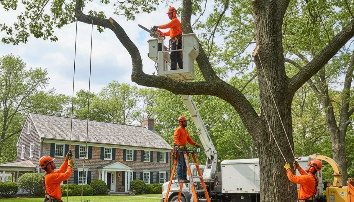 Tree service crew providing professional tree trimming in Naperville, IL