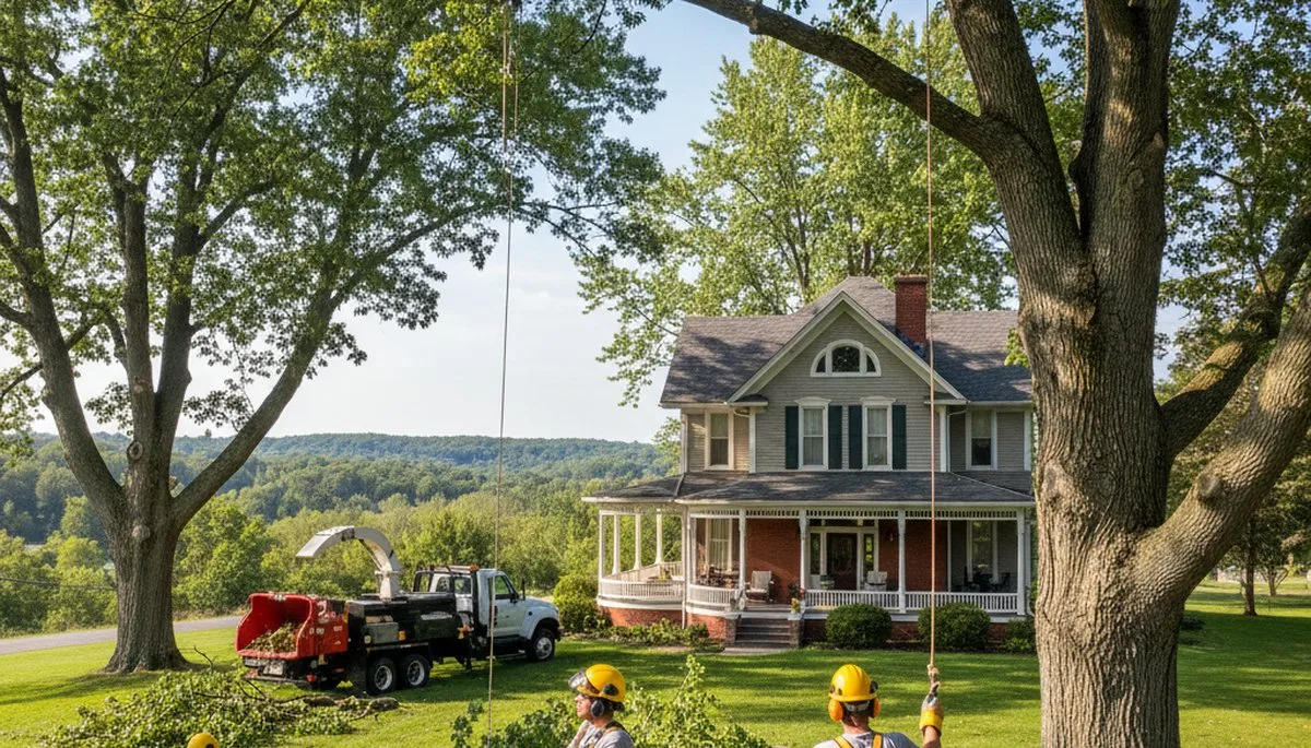 Tree service crew in Naperville, IL performing professional tree care on a residential property