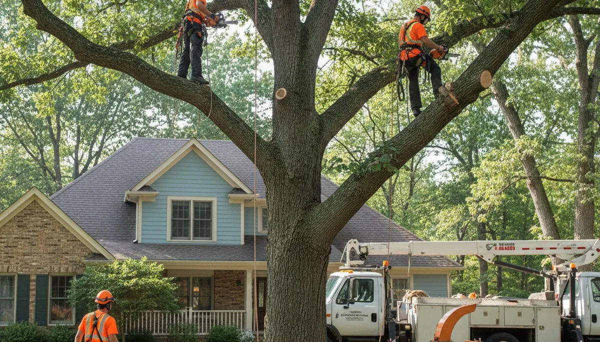 Tree service crew serving Naperville, IL with professional tree trimming and removal equipment