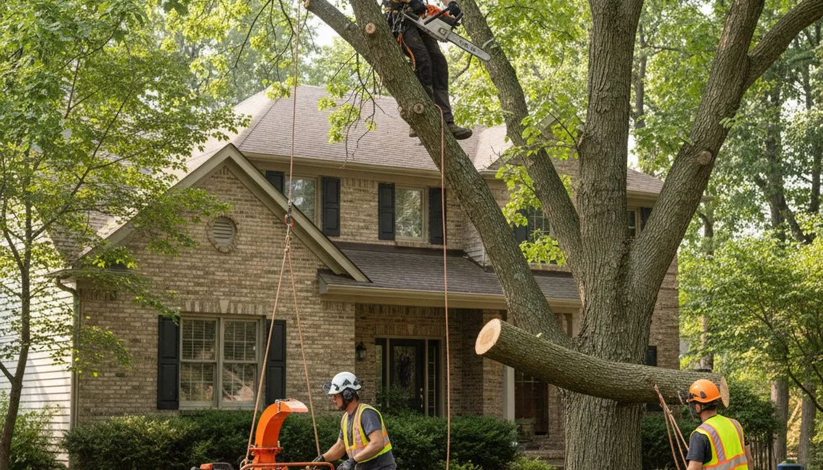 Tree service crew trimming trees in Naperville, IL for safe, professional property care