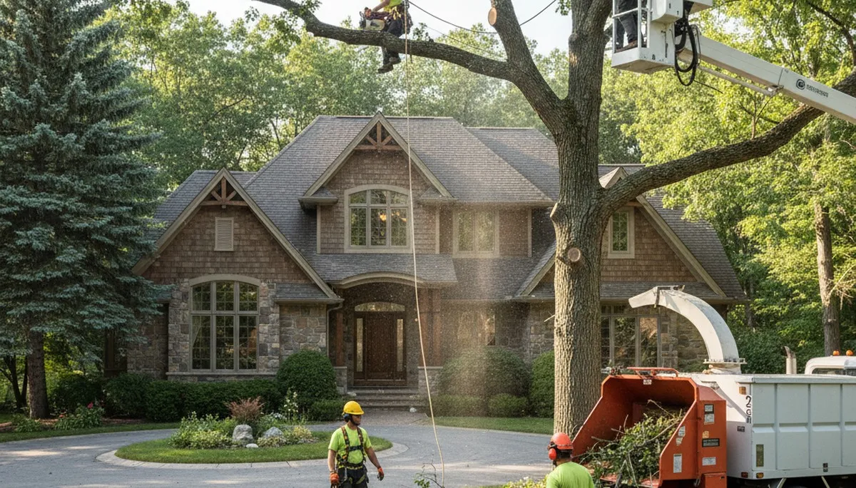 Tree service crew serving Naperville, IL with professional tree care equipment