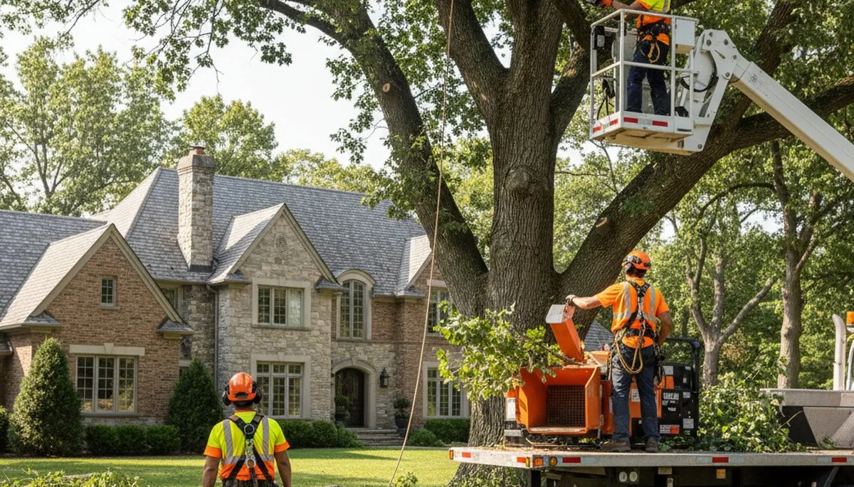 Tree service crew in Naperville, IL providing professional tree removal and trimming services