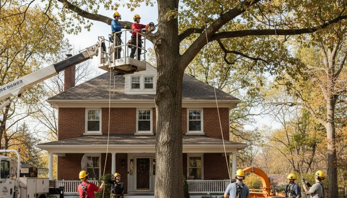 Tree service crew in Naperville, IL providing tree trimming and removal for local properties